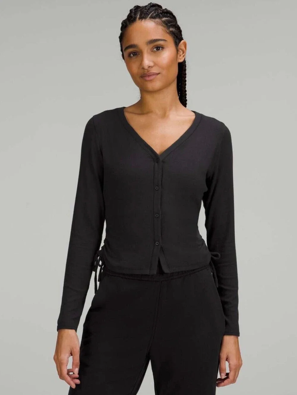 Lululemon Black Modal Tie Waist Button Cardigan Top Size 4